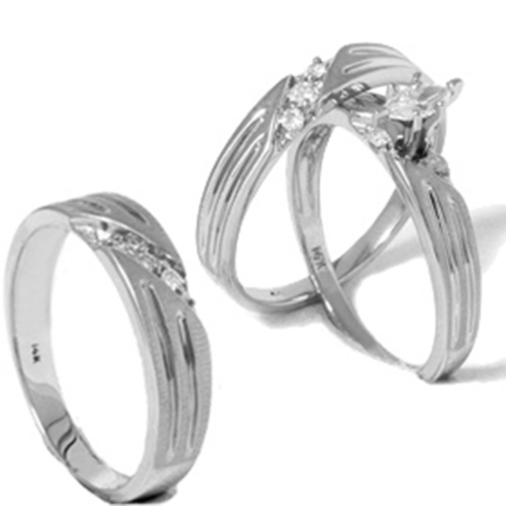 Diamond Matching Mens Womens Engagement Wedding Ring Bridal Set Trio