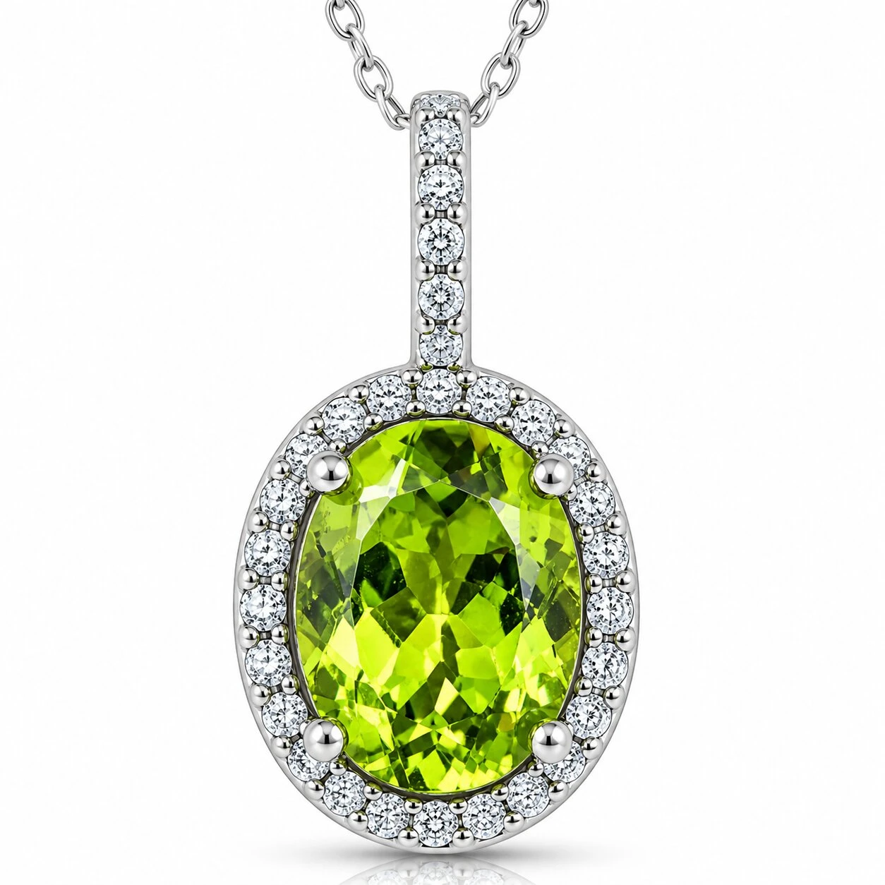 5 1/3 Ct Diamond Oval Peridot Pendant 14k White Gold (G-H, I1)
