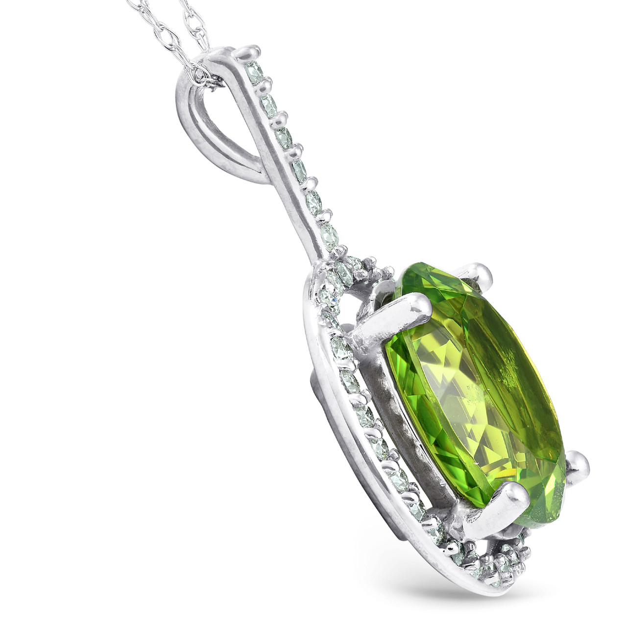 5 1/3 Ct Diamond Oval Peridot Pendant 14k White Gold (G-H, I1)