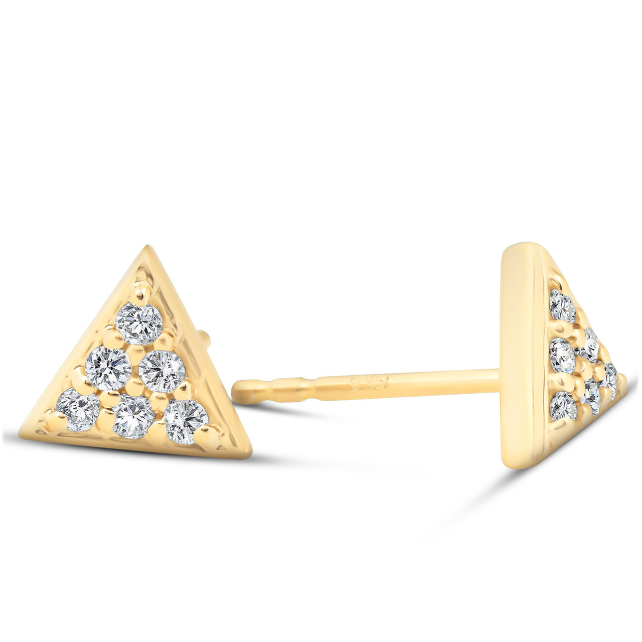 14k Yellow Gold Triangle Pave .12Ct Diamond Delicate Studs Womens Earrings (G-H, VS)