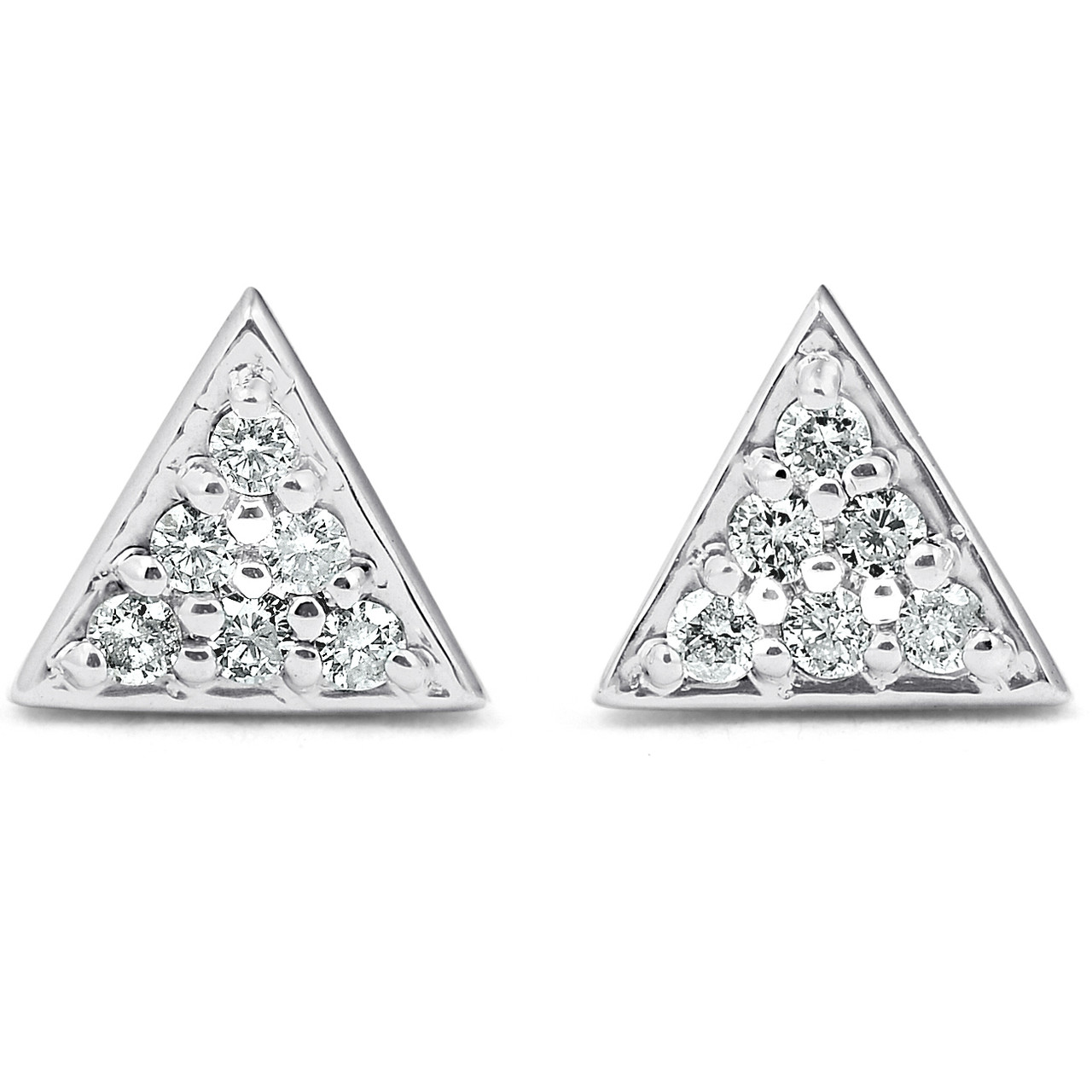 G/VS 14k White Gold Triangle Pave .12Ct Diamond Delicate Studs Womens Earrings (G-H, VS)