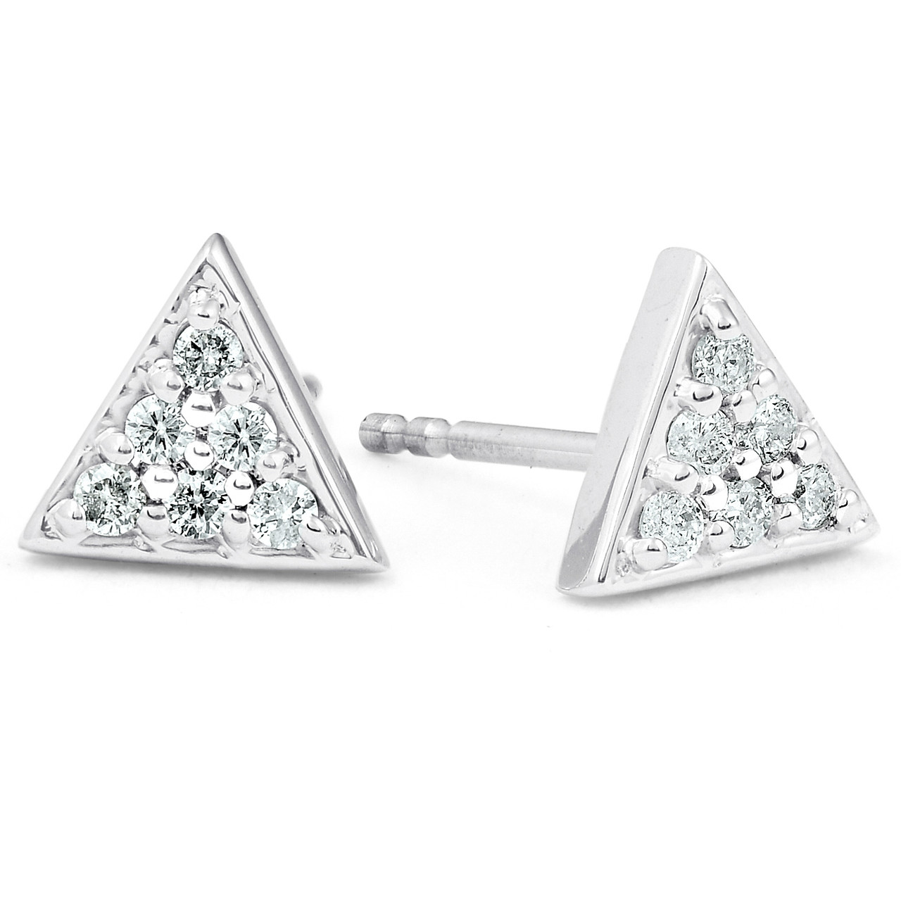 G/VS 14k White Gold Triangle Pave .12Ct Diamond Delicate Studs Womens Earrings (G-H, VS)