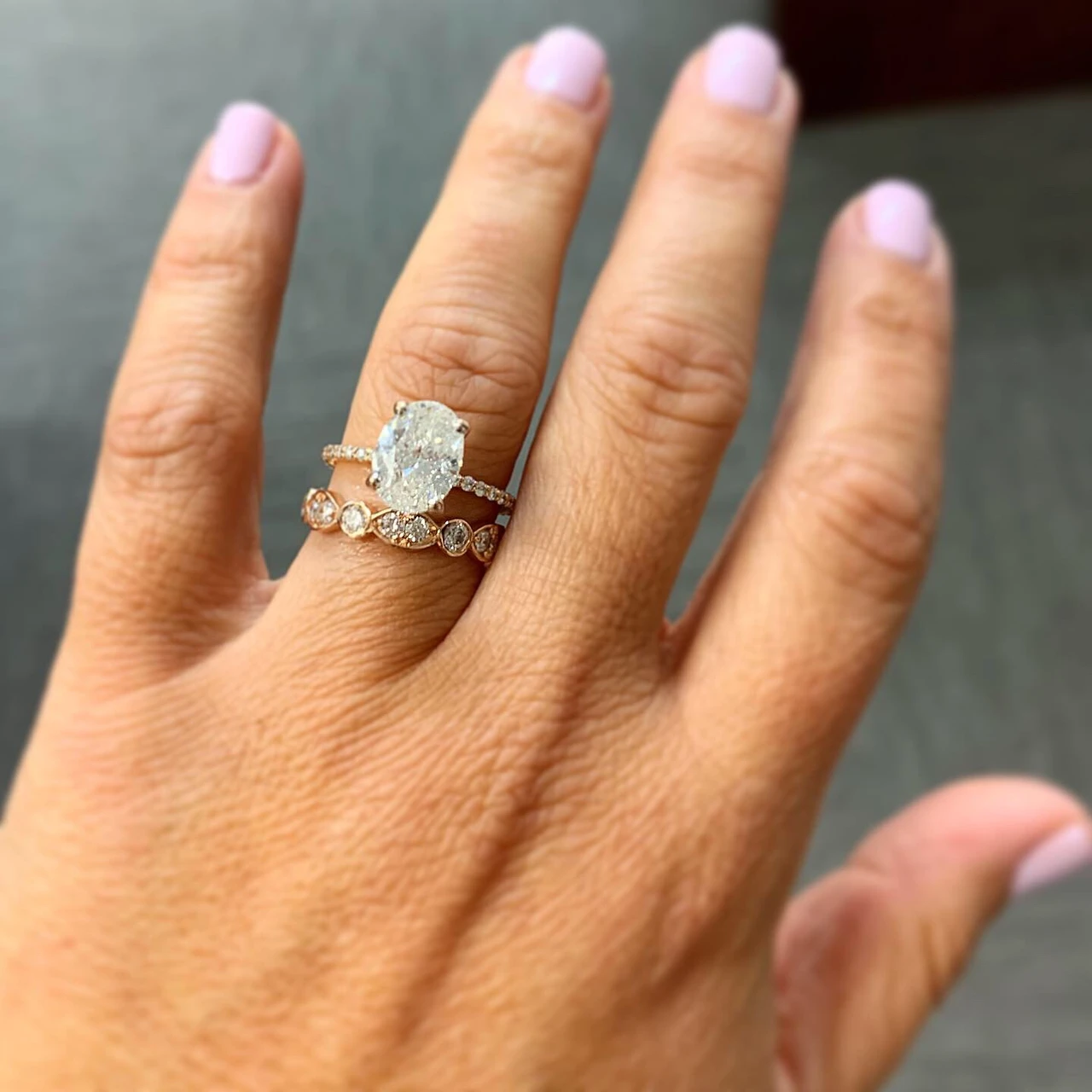 2 3/4Ct Oval Diamond Engagement Wedding Ring Set Rose Gold Lab Grown (G-H, VS2-SI1)