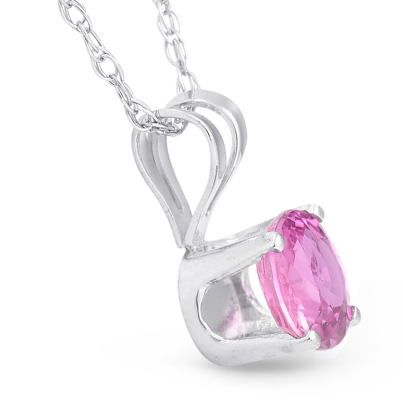 Solitaire 1/2 ct Pink Sapphire Pendant 14k White Gold Womens 18" Necklace (Pink, )