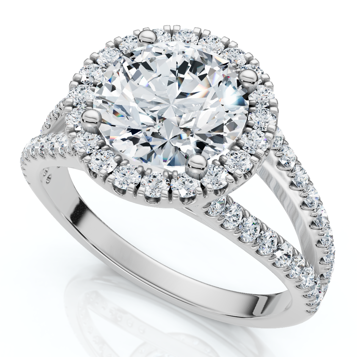 Platinum 2 Ct Diamond Halo Engagement Ring Split Band Size 6.5 (F-G, VS)