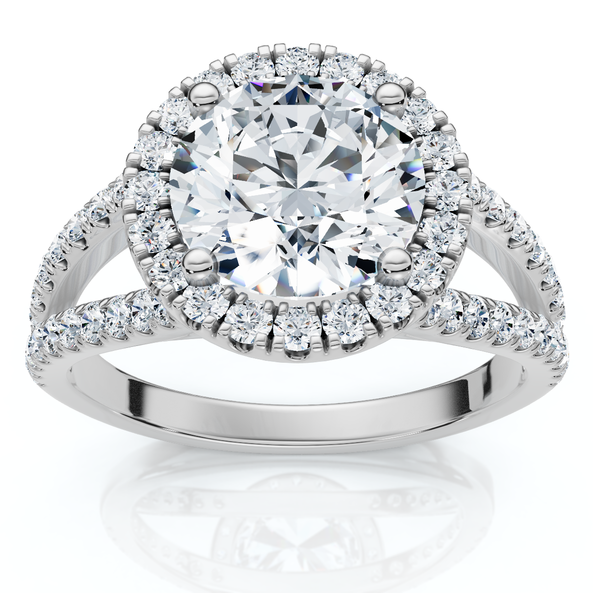 Platinum 2 Ct Diamond Halo Engagement Ring Split Band Size 6.5 (F-G, VS)