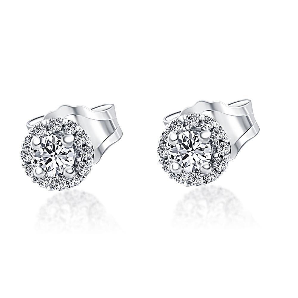1/4 Ct Halo Diamond Studs 10K White Gold (G-H, I1)