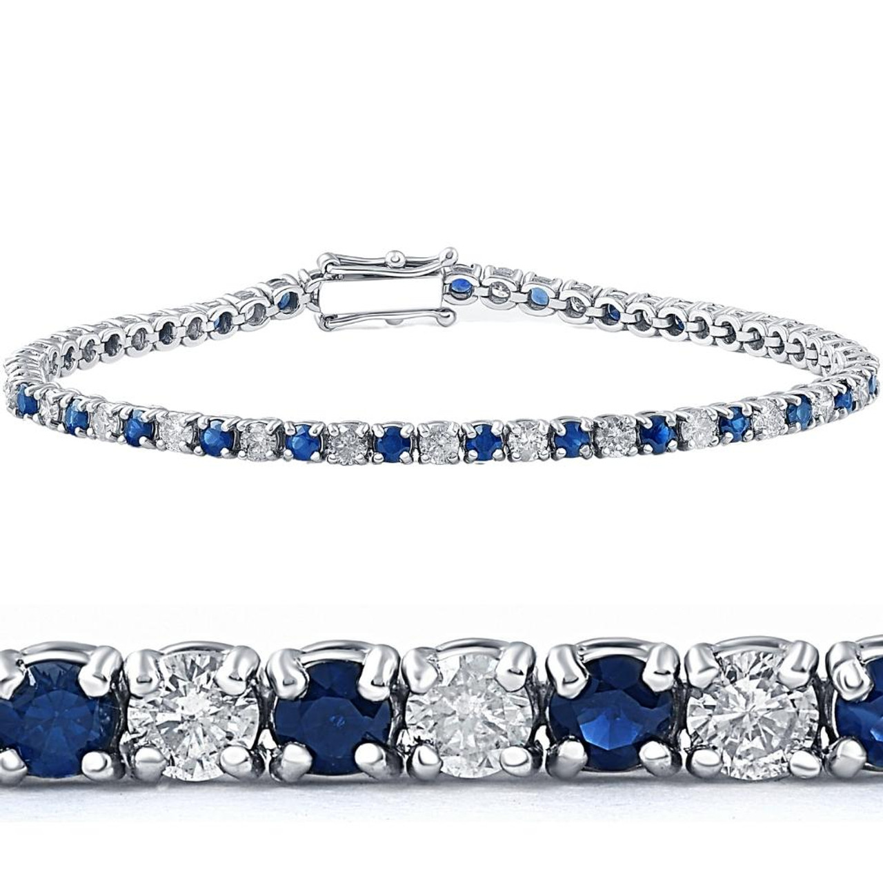 Womens Diamond Tennis Bracelet With Sapphire 5 Carat In 14K White Gold   Fascinating Diamonds