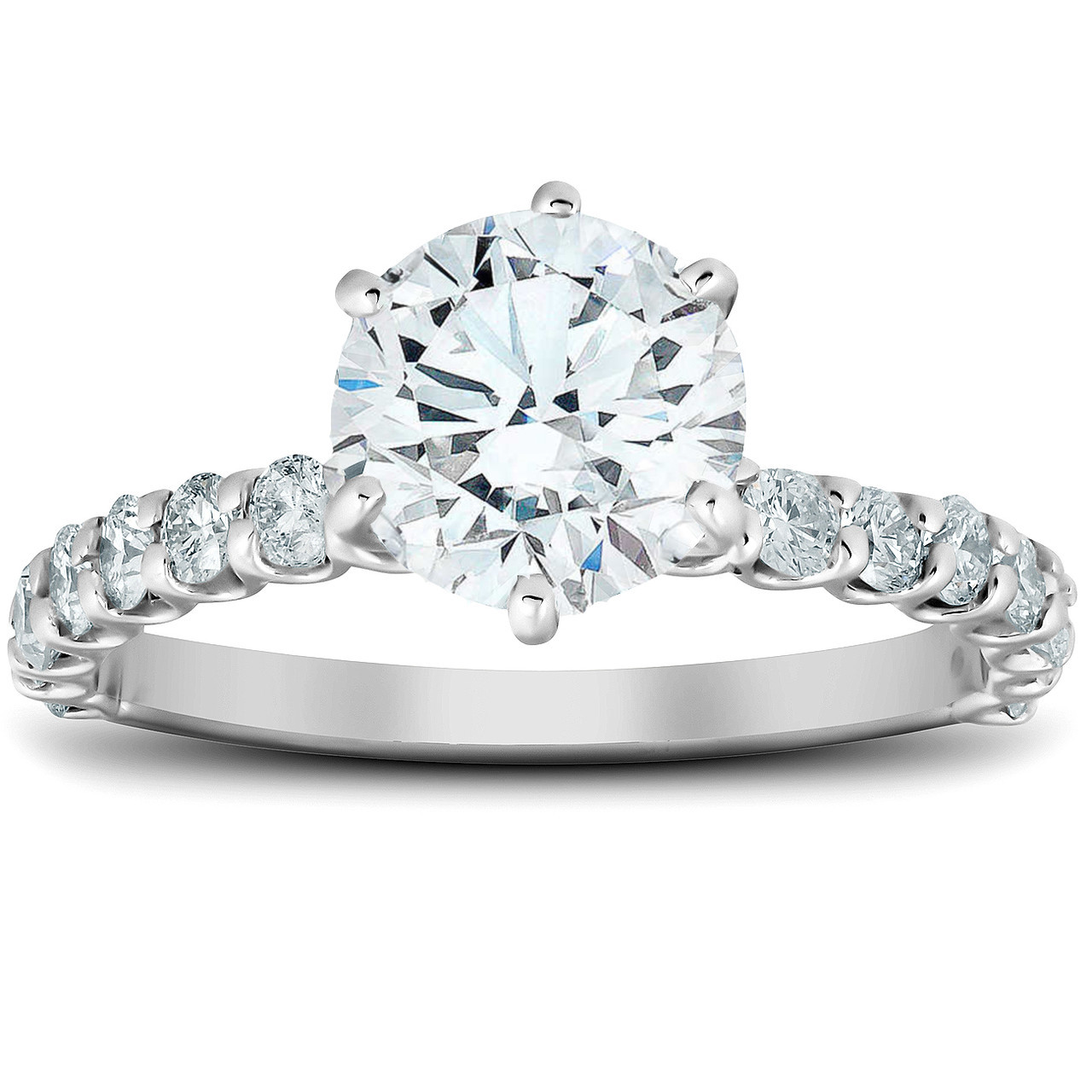 1 3/4 Ct Round-Cut Diamond Engagement Ring With Accents 14k White Gold Lab Grown (F-G, VS) 1 3/4 Ct Round-Cut Diamond Engagement Ring With Accents 14k White Gold Lab Grown (F-G, VS)