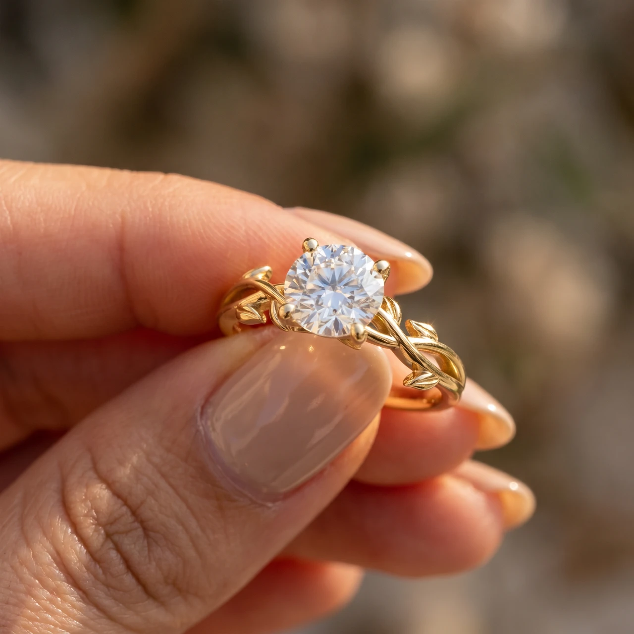 1 1/4 ct Solitaire Moissanite Vine Engagement Ring 14k Yellow Gold (H-I, VVS)
