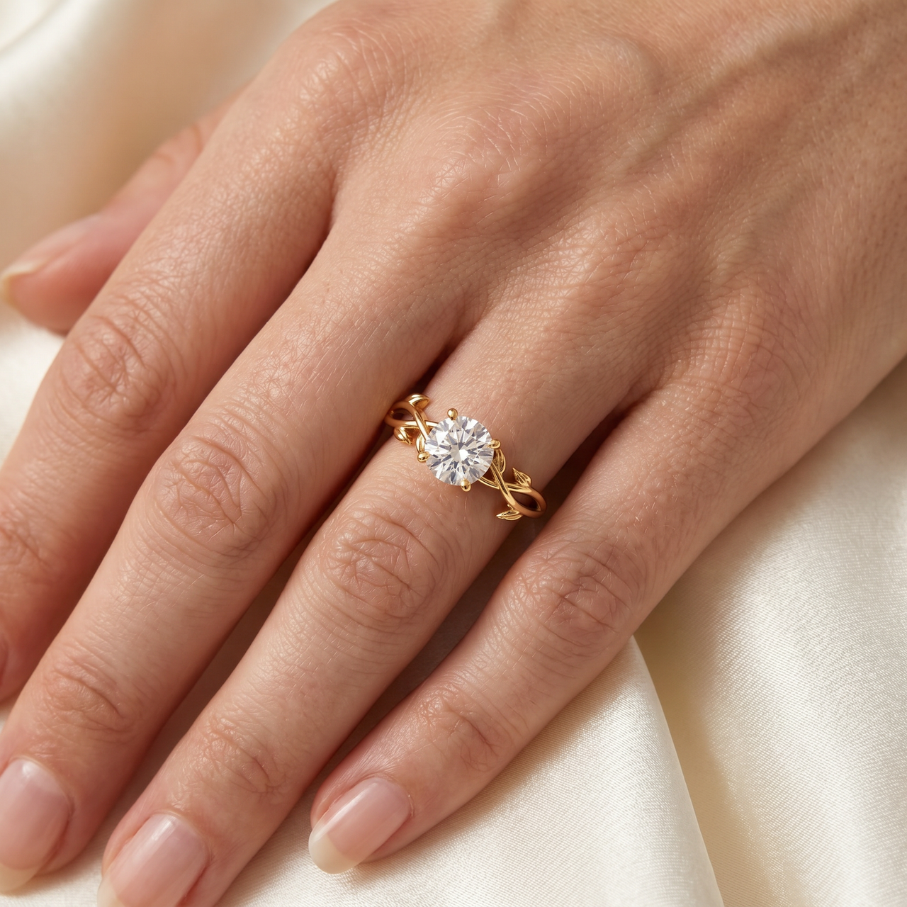 1 1/4 ct Solitaire Moissanite Vine Engagement Ring 14k Yellow Gold (H-I, VVS)