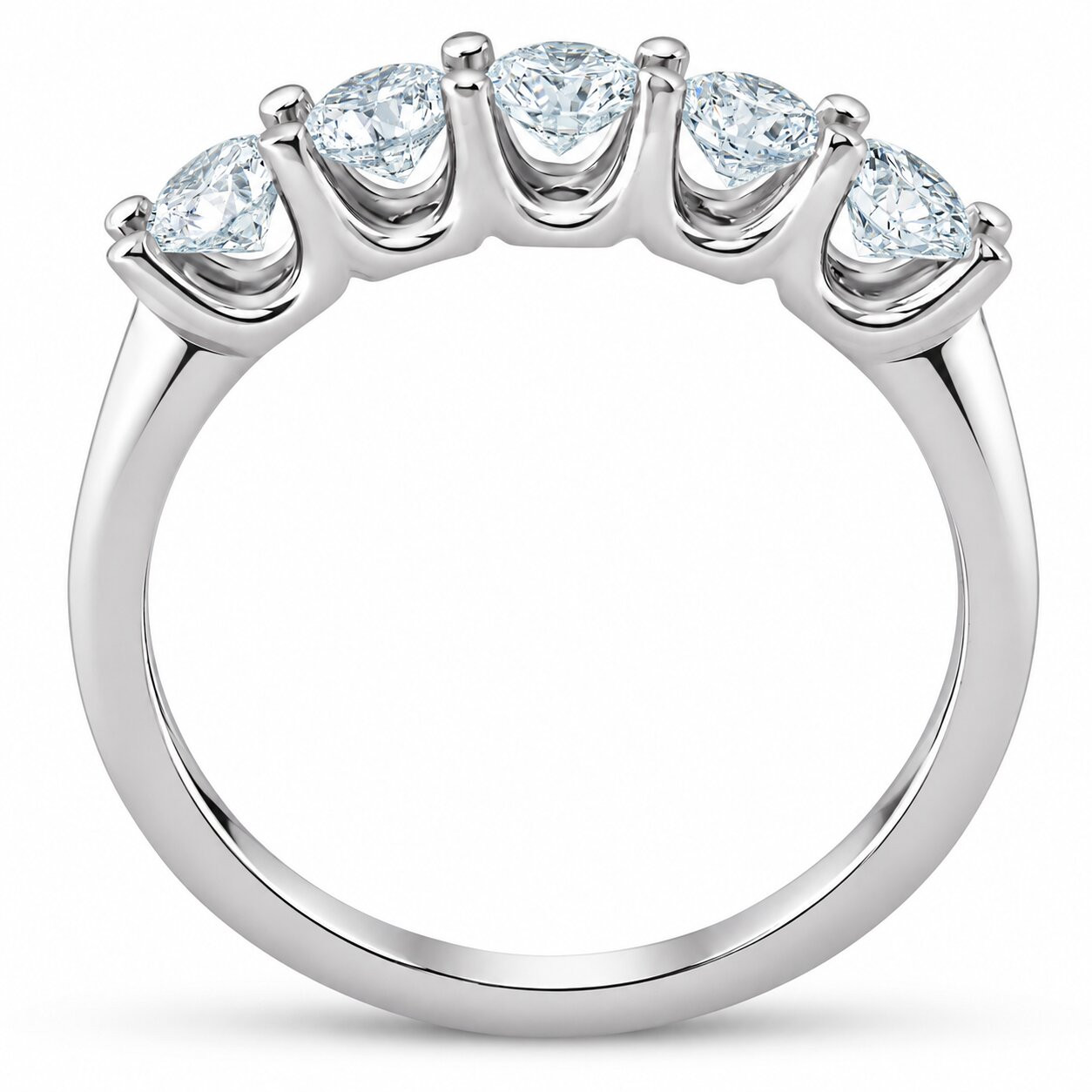 1 1/2 Ct Diamond Five Stone U Prong Wedding Ring 14k White Gold (H-I, I1)