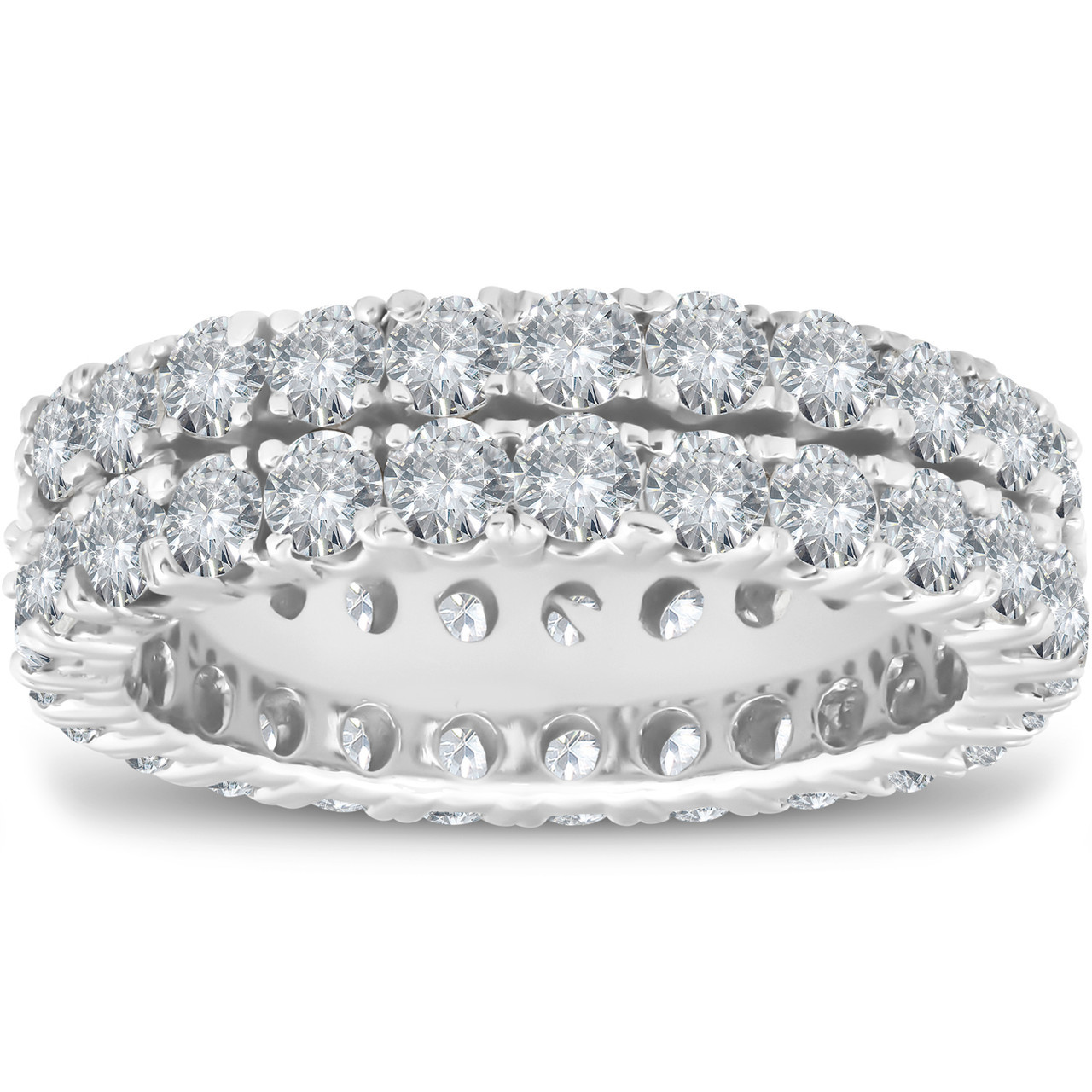 3 1/2 ct Diamond Double Row Eternity Ring Womens Wedding Band 14k White Gold (H-I, I1) 3 1/2 ct Diamond Double Row Eternity Ring Womens Wedding Band 14k White Gold (H-I, I1)