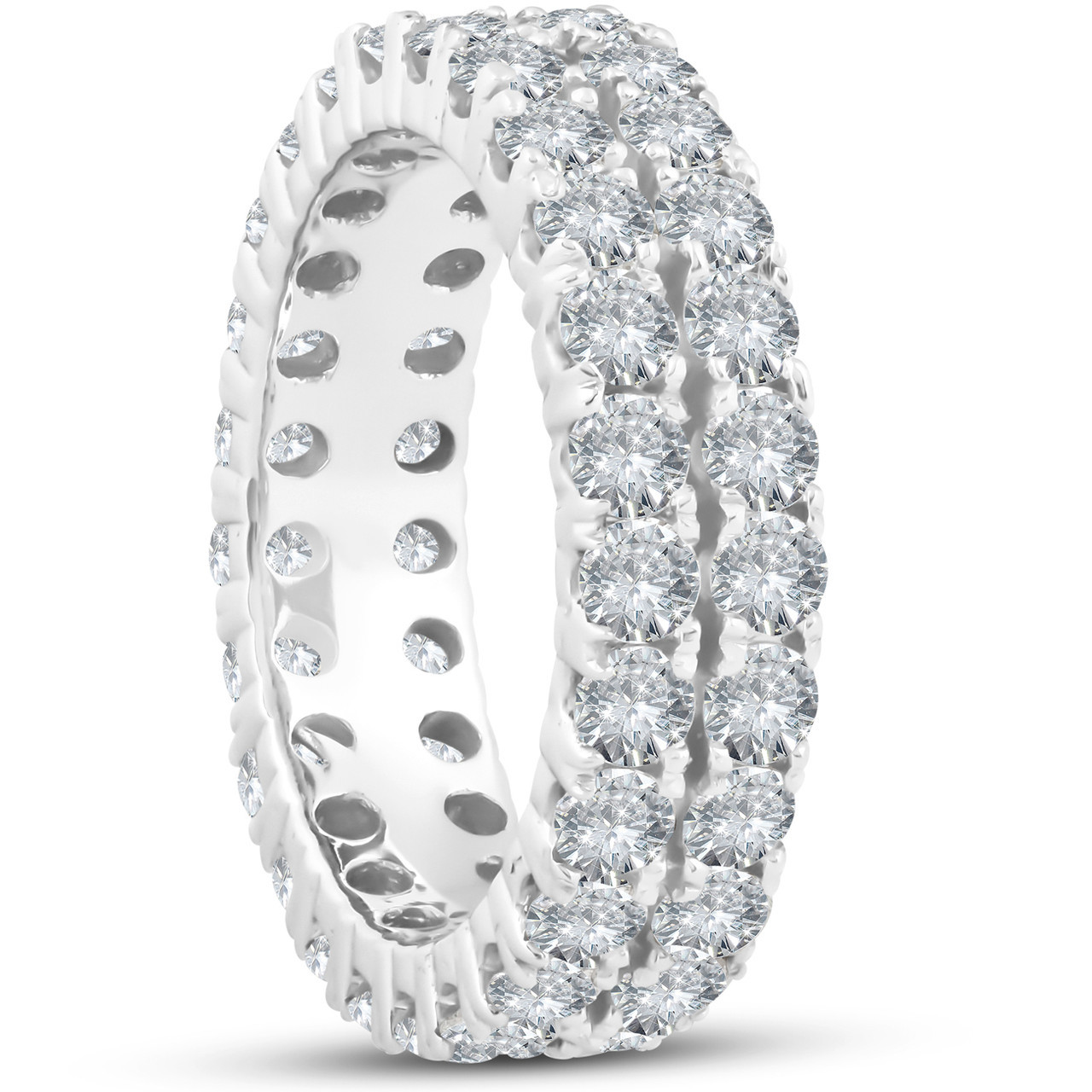 3 1/2 ct Diamond Double Row Eternity Ring Womens Wedding Band 14k White Gold (H-I, I1) 3 1/2 ct Diamond Double Row Eternity Ring Womens Wedding Band 14k White Gold (H-I, I1)