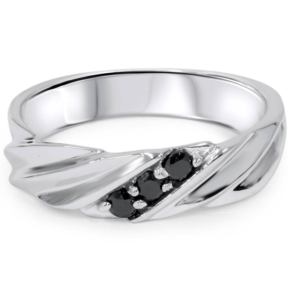 1/10ct Black Diamond Mens Ring 14K White Gold (Black, )