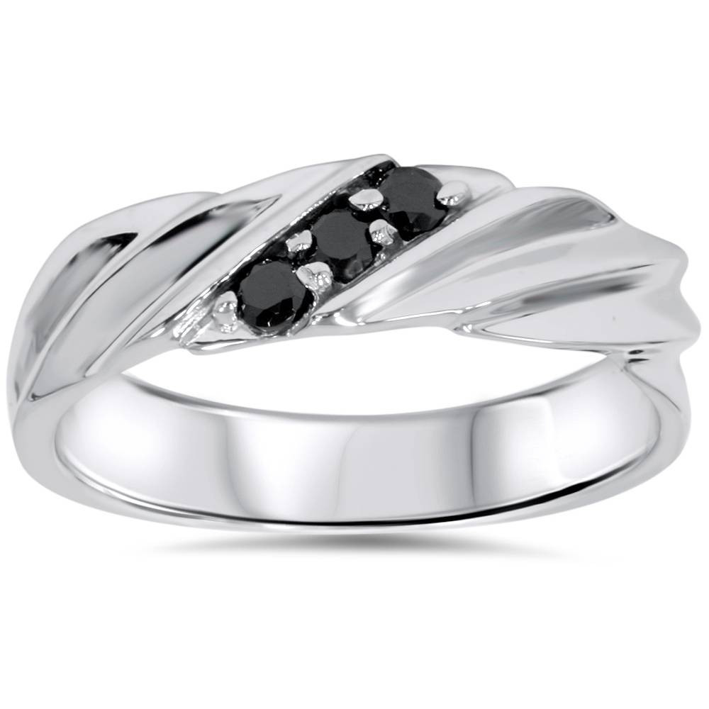 1/10ct Black Diamond Mens Ring 14K White Gold (Black, )