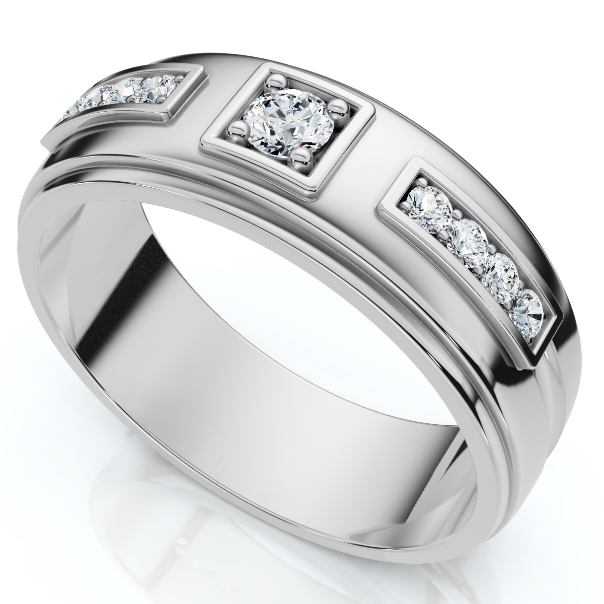 1/4 Ct Diamond Mens Wedding Band High Polished 7mm Ring (H-I, I1)