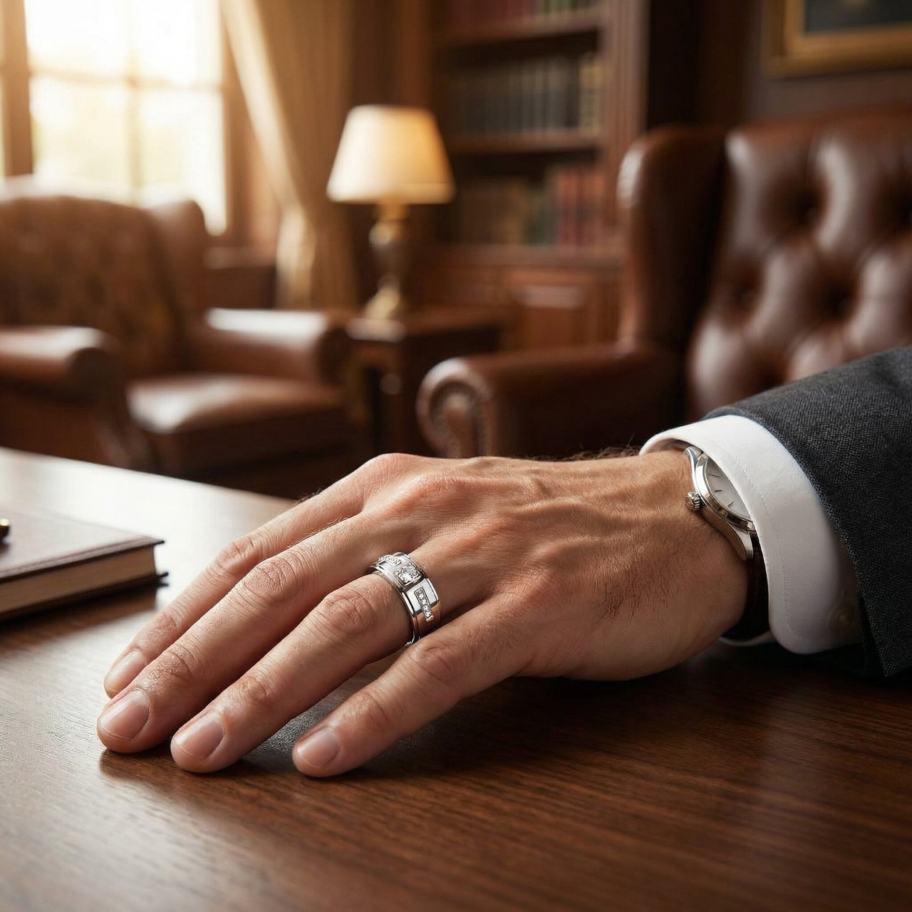 1/4 Ct Diamond Mens Wedding Band High Polished 7mm Ring (H-I, I1)