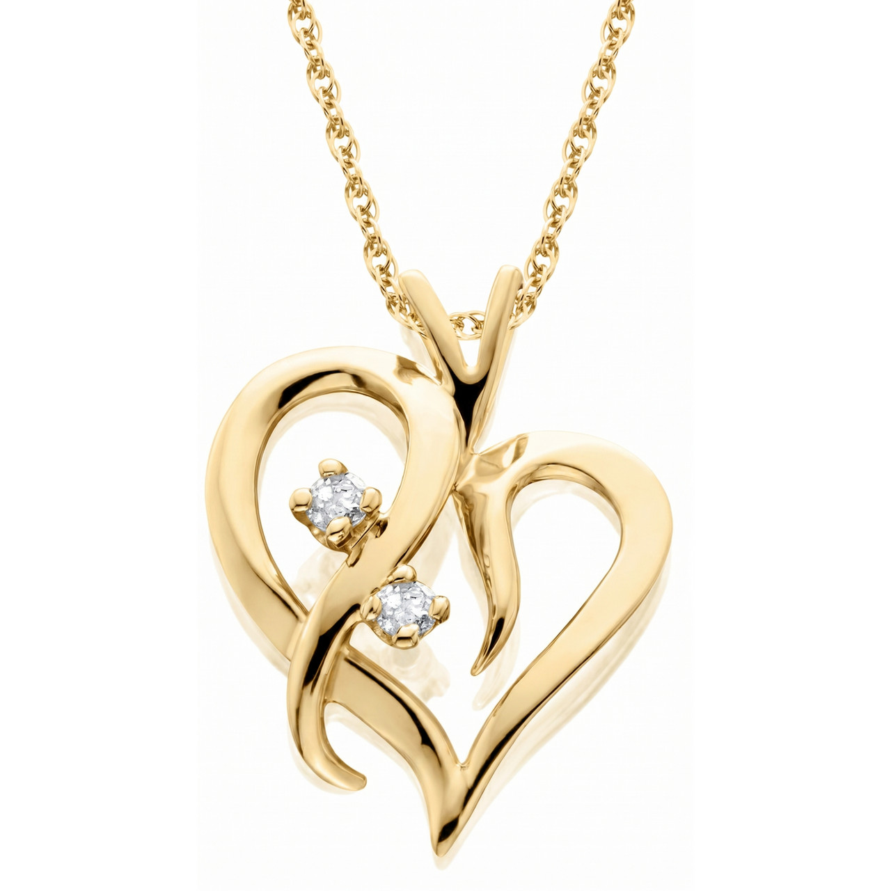 Solitaire Diamond Heart Pendant 14K Gold With 18" Chain