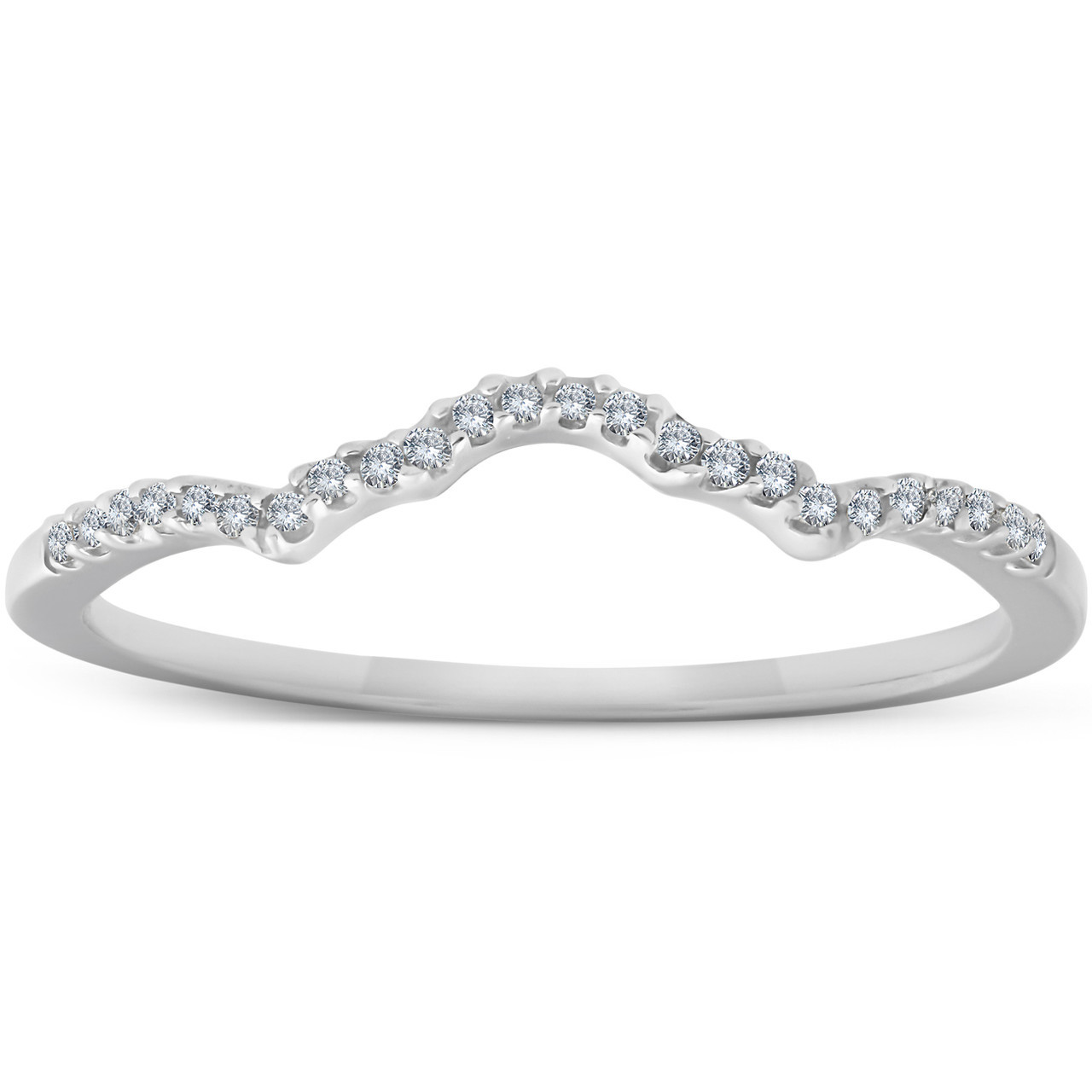 1/8 Ct Diamond Contoured Womens Wedding Anniversary Ring 14k White Gold Band (H-I, I1) 1/8 Ct Diamond Contoured Womens Wedding Anniversary Ring 14k White Gold Band (H-I, I1)