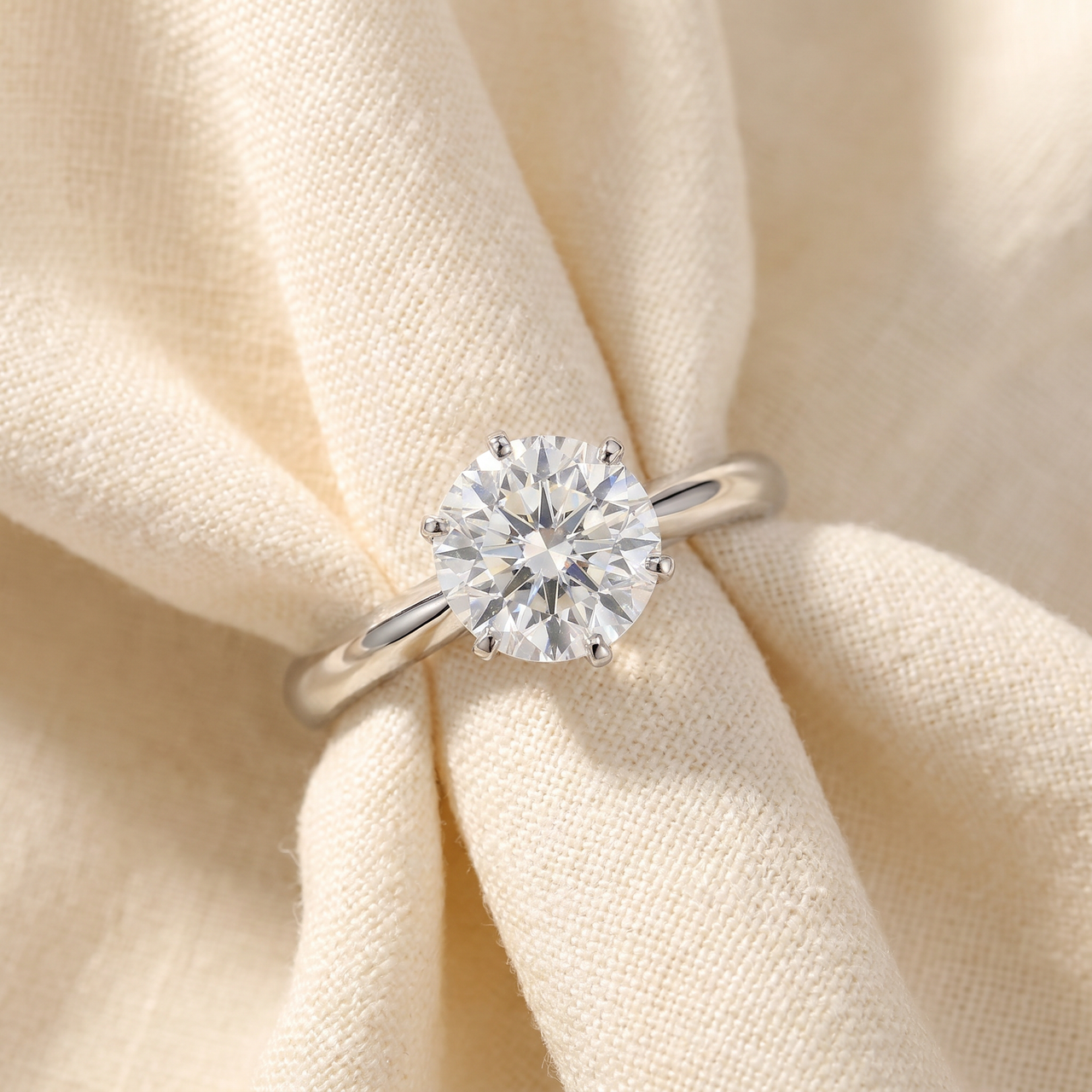 VVS 3ct Solitaire Moissanite Engagement Ring Round Brilliant 14k White Gold (G-H, VVS)