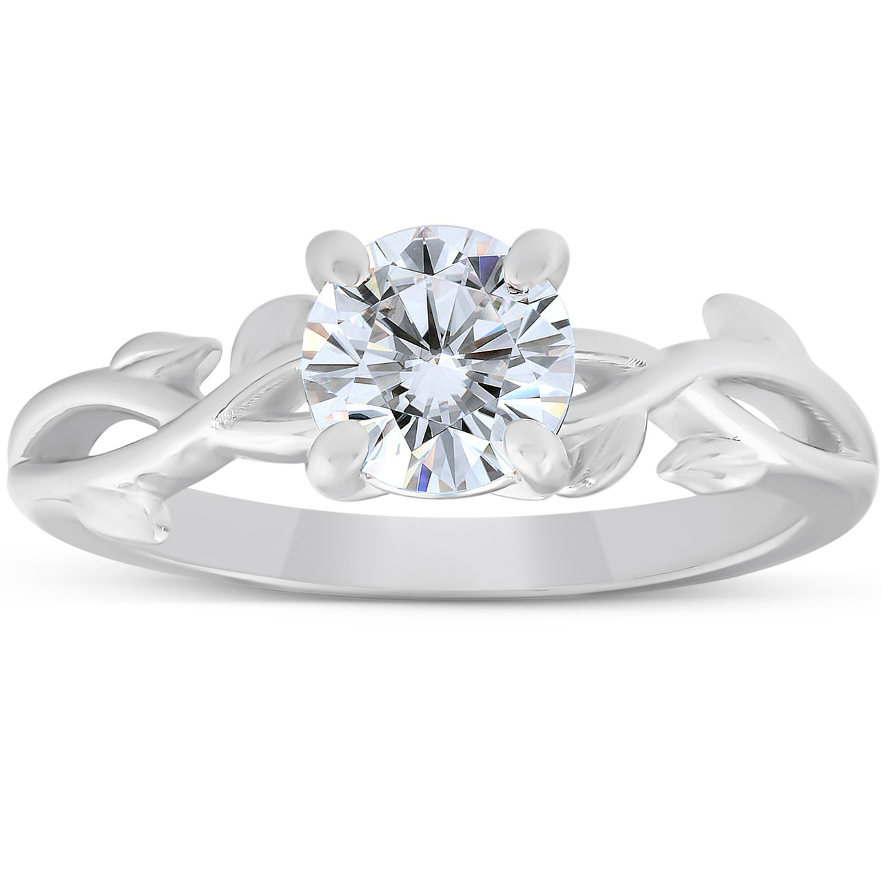 1 1/4 ct Solitaire Moissanite Vine Engagement Ring 14k White Gold (H-I, VVS)