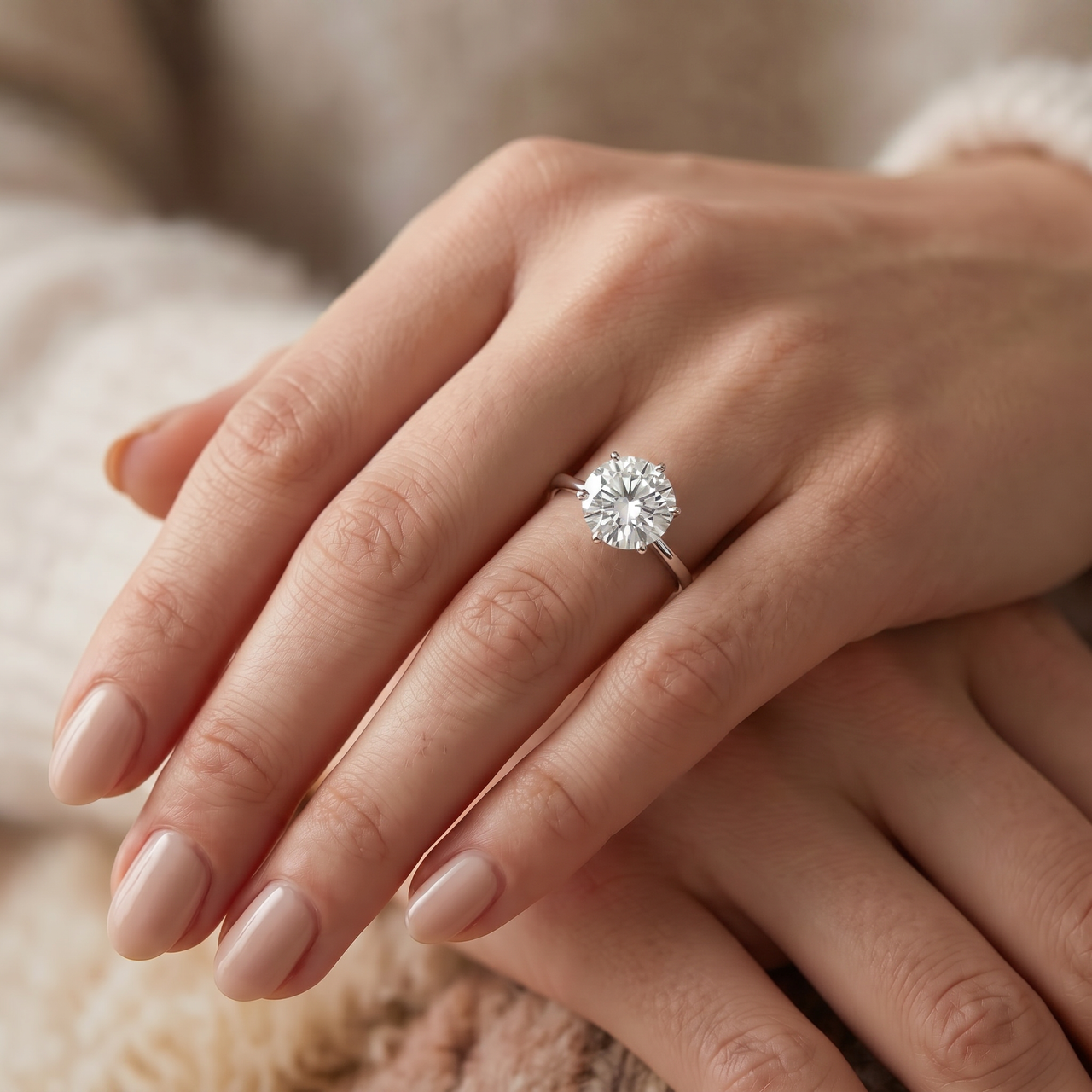 1ct Solitaire Moissanite Engagement Ring Round Brilliant 14k White Gold (G-H, VVS)