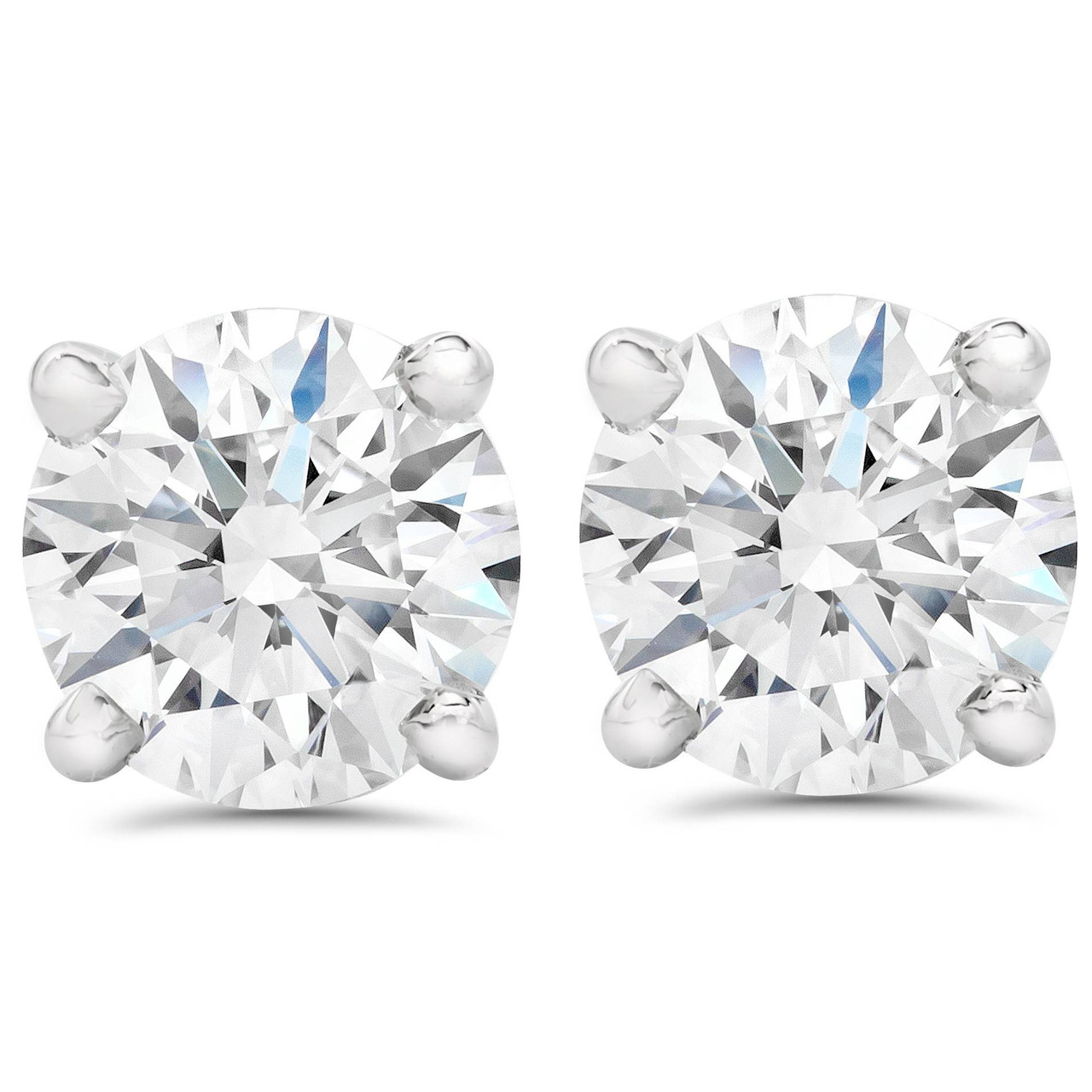 2 ct Round Diamond Screw Back Studs in 14K White Gold Enhanced