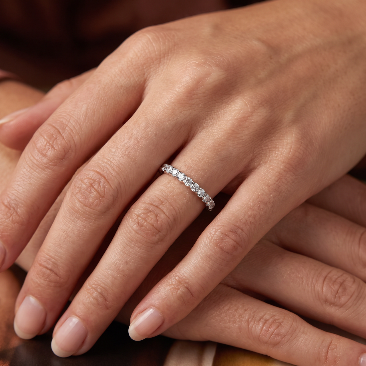 1 Ct Diamond Wedding Eternity Ring Lab Grown 14k White Gold (G-H, VS)