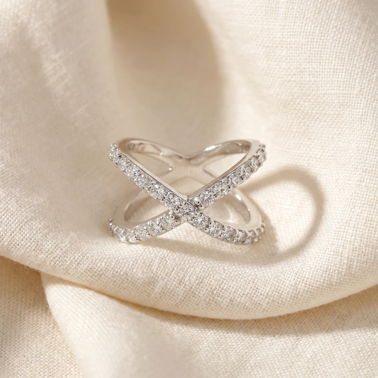 1 Ct Diamond X Ring Wide Womens Fashion Designer Band White Gold Lab Grown (F-G, VS)