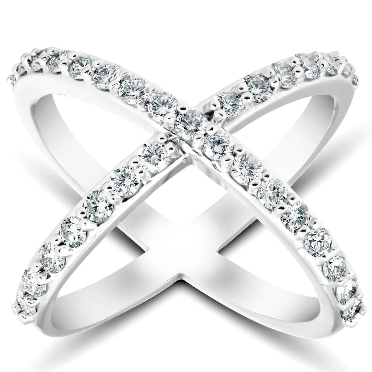 1 Ct Diamond X Ring Wide Womens Fashion Designer Band White Gold Lab Grown (F-G, VS)