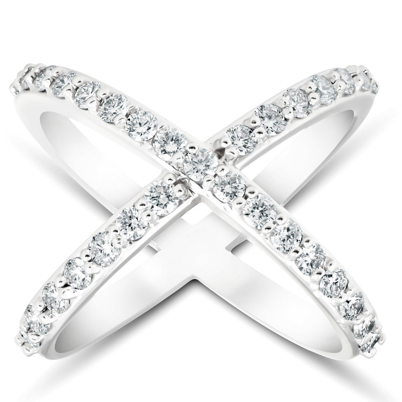 1 Ct Diamond X Ring Wide Womens Fashion Designer Band White Gold Lab Grown (F-G, VS)
