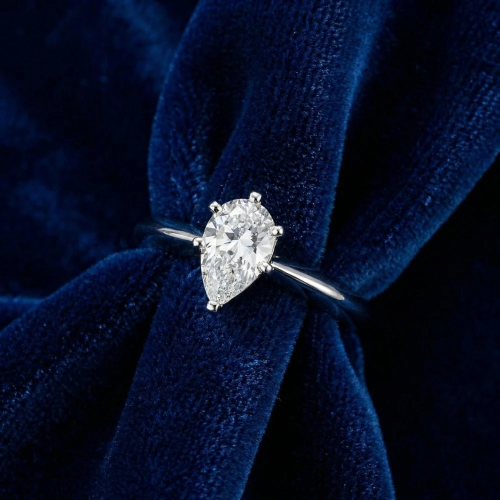 1 Ct Pear Shape Diamond Engagement Ring Lab Grown 14k White Gold (D-E, SI)