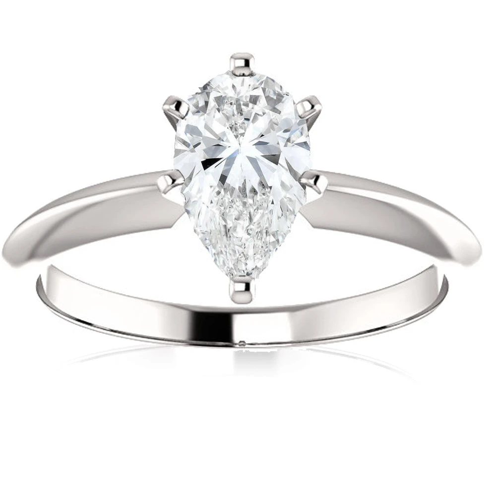 1 Ct Pear Shape Diamond Engagement Ring Lab Grown 14k White Gold (D-E, SI)