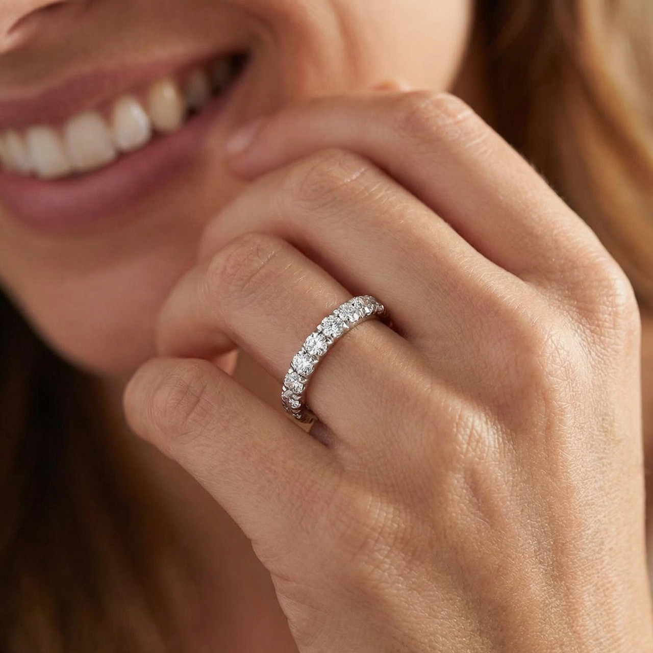 1 Ct Diamond Wedding Eternity Ring Lab Grown 14k Yellow Gold (G-H, SI)