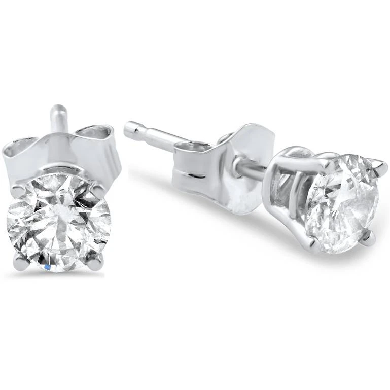 1/2Ct Round Diamond Studs Earrings in 14K White Or Yellow Gold Basket Setting (H-I, I2-I3)