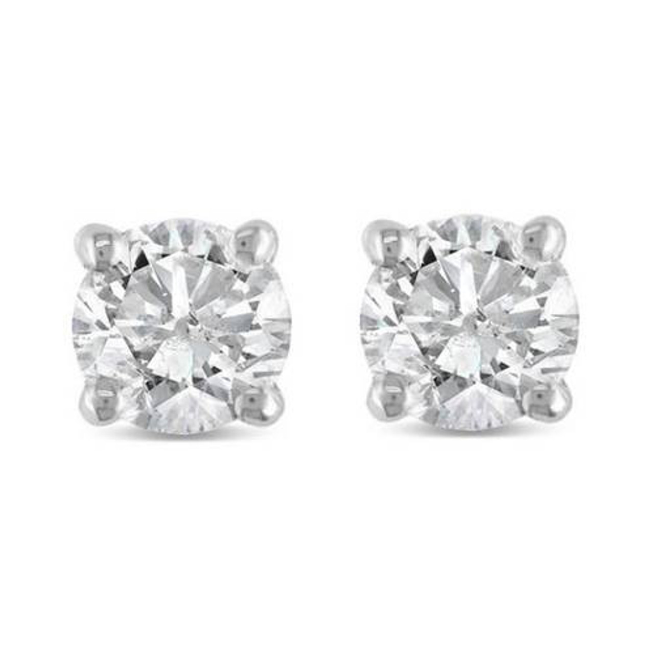 1/2Ct Round Diamond Studs Earrings in 14K White Or Yellow Gold Basket  Setting (H-I, I2-I3)