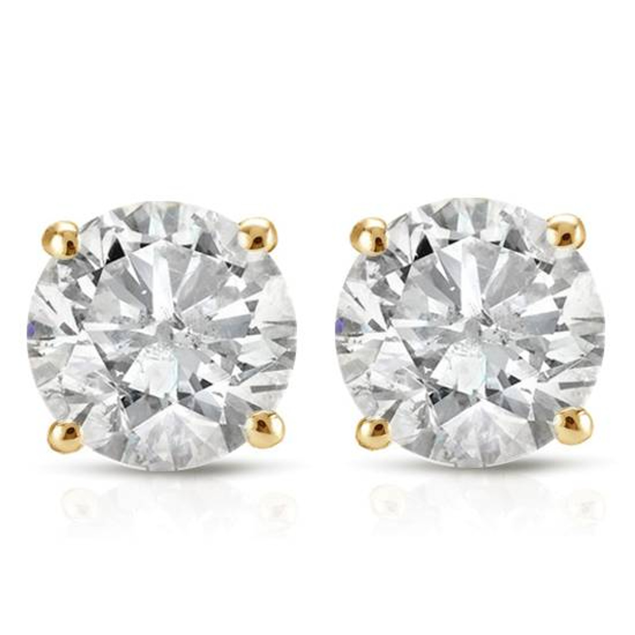 1/2Ct Round Diamond Studs Earrings in 14K White Or Yellow Gold Basket ...