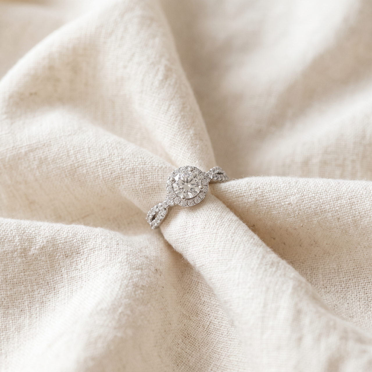 1 Ct Halo Intertwined EX3 Lab Grown DIamond Engagement Ring 14k White Gold (G-H, VS)
