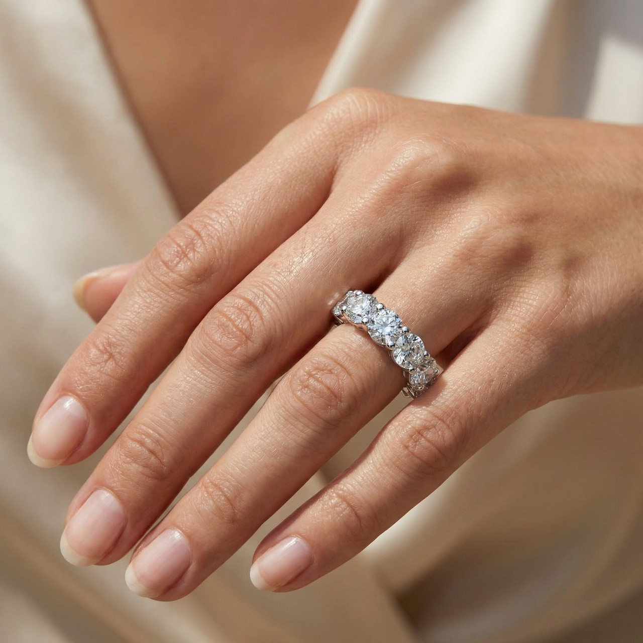 6 Ct EX3 Lab Grown Diamond Eternity Wedding Ring 14k White Gold