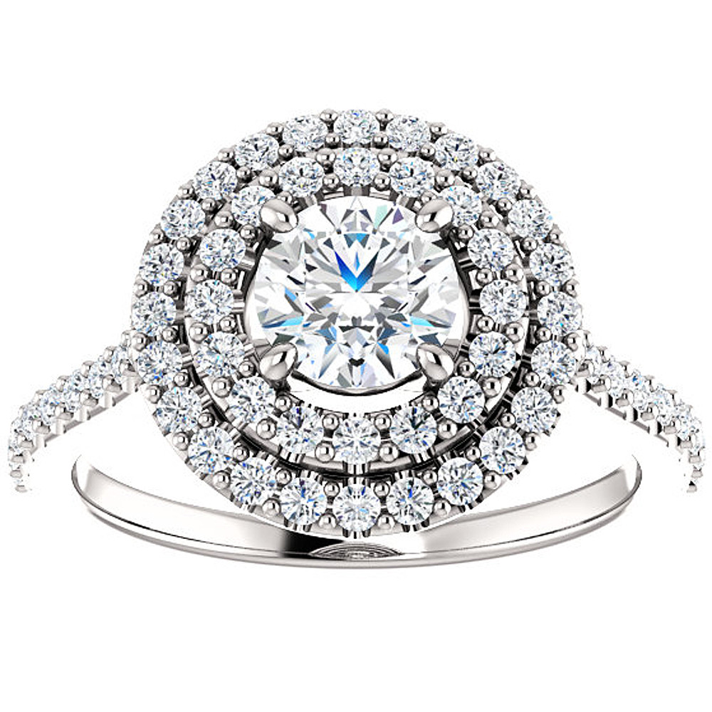 1 Ct Diamond EX3 Lab Grown Double Halo Engagement Ring 10k White Gold (F-G, VS)