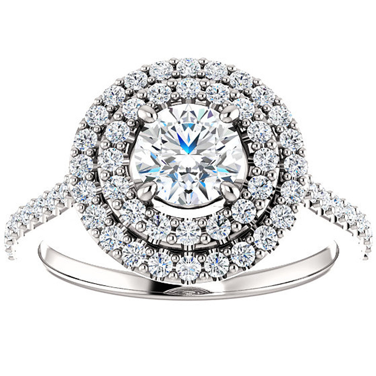 1 Ct Diamond EX3 Lab Grown Double Halo Engagement Ring 10k White Gold (F-G, VS)