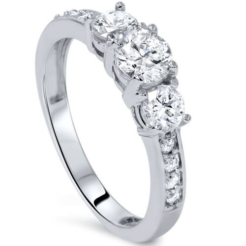 1Ct Diamond EX3 Lab Grown Three Stone Engagement Ring 10k White Gold (G-H, VS2-SI1)
