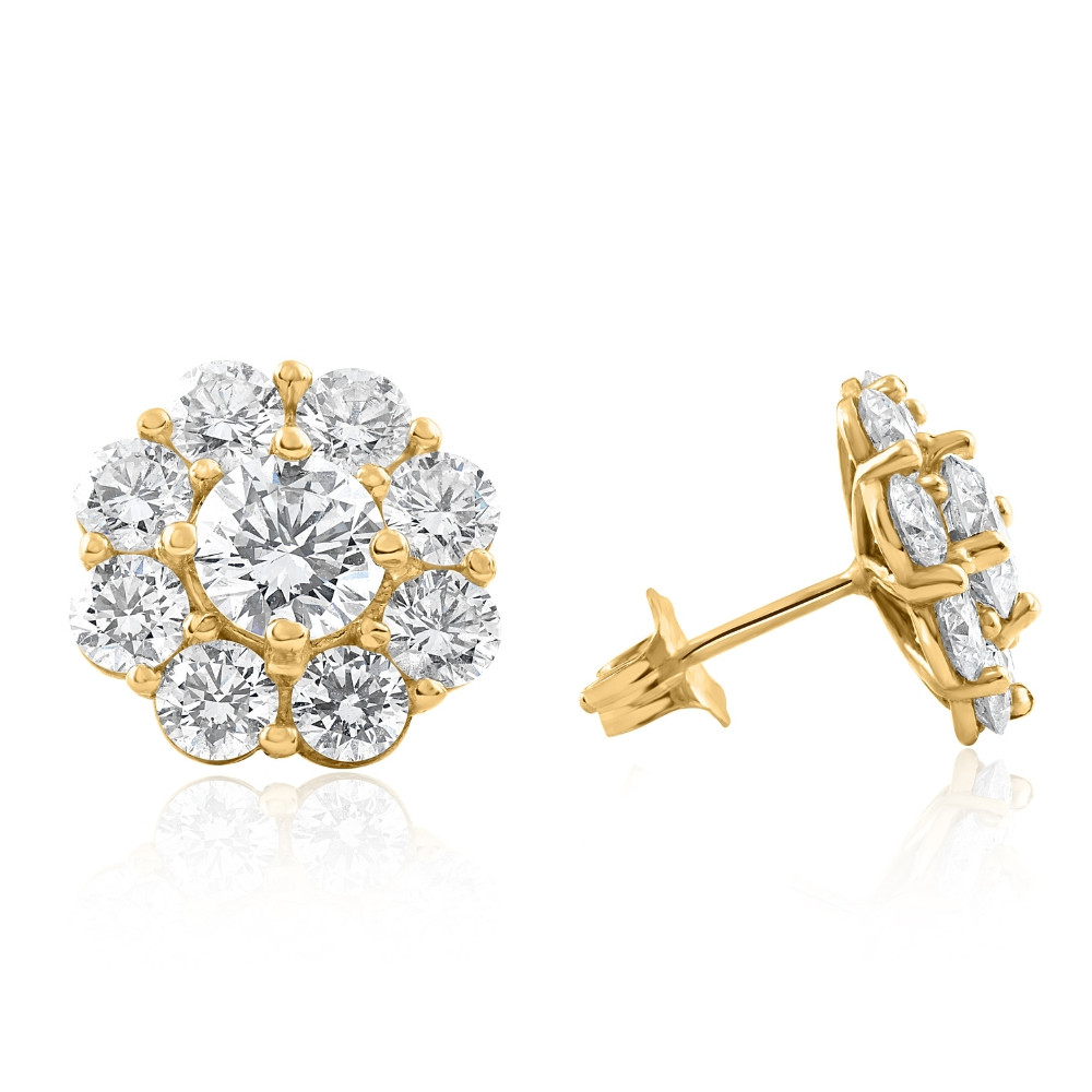 3Ct Diamond Halo Studs 14k Yellow Gold EX3 Lab Grown (G-H, VS)