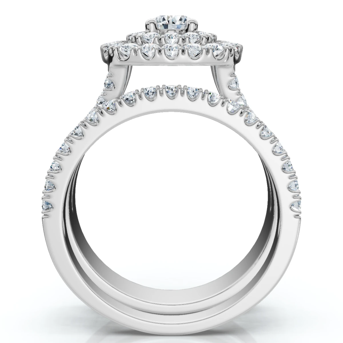 1 1/10 Ct Lab Grown Diamond Cushion Halo Engagement Wedding Ring Set White Gold (G-H, SI)