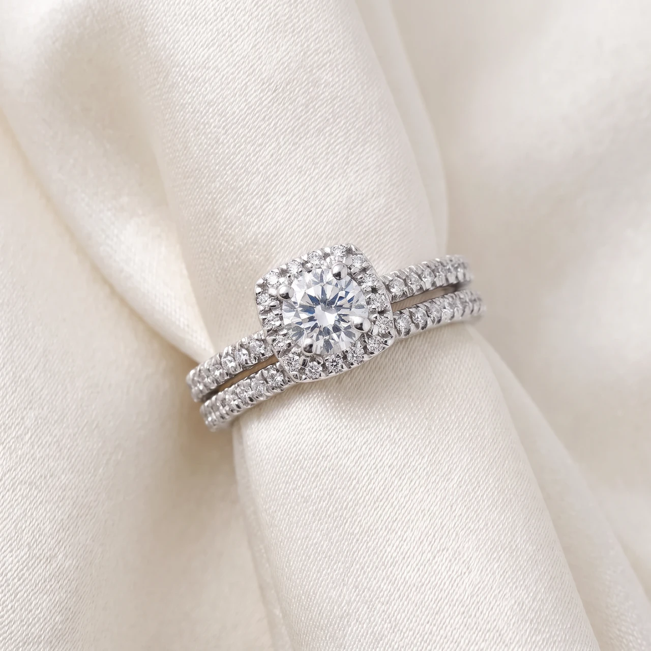 5/8 Ct Lab Grown Diamond Cushion Halo Engagement Wedding Ring Set White Gold EX3 (G-H, SI)