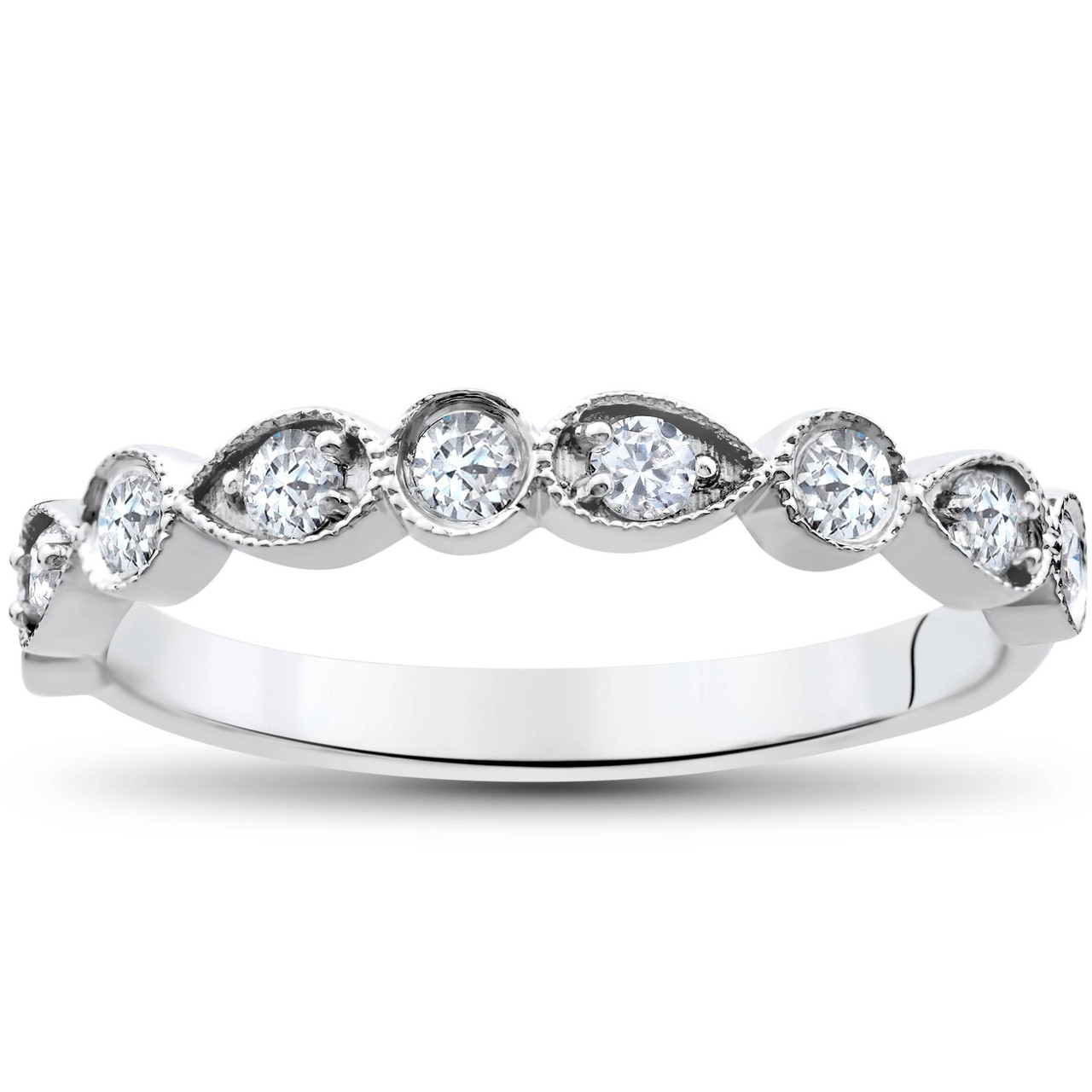 1/4Ct Diamond Wedding Ring Womens Stackable 10k White Gold