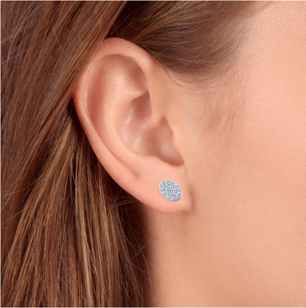 3/8 Ct EX3 Lab Grown Diamond Pave Studs Womens Earrings Lab Grown 14k White Gold 8mm (I-J, SI)