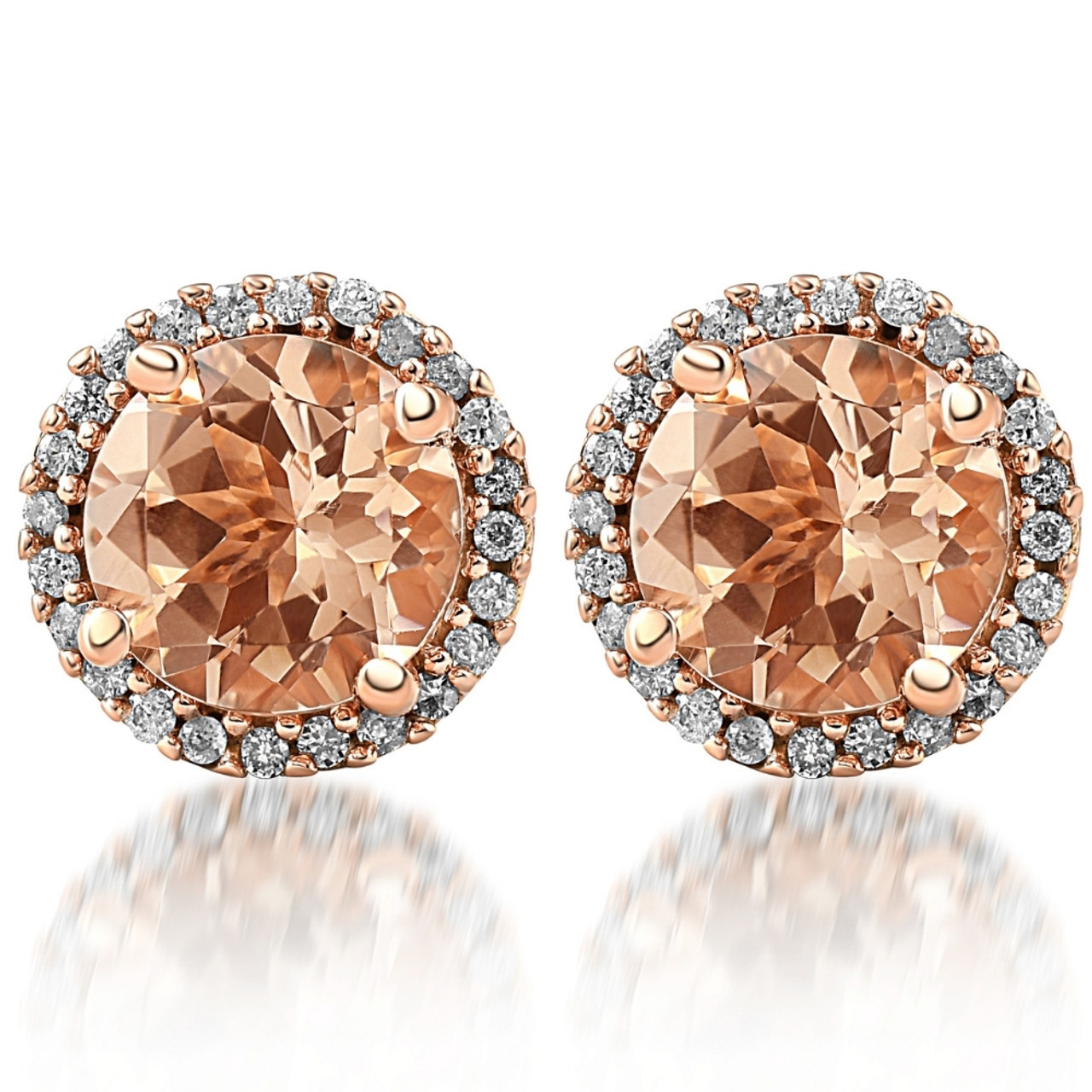 14K Rose Gold Cushion Halo Cluster Stud Earings