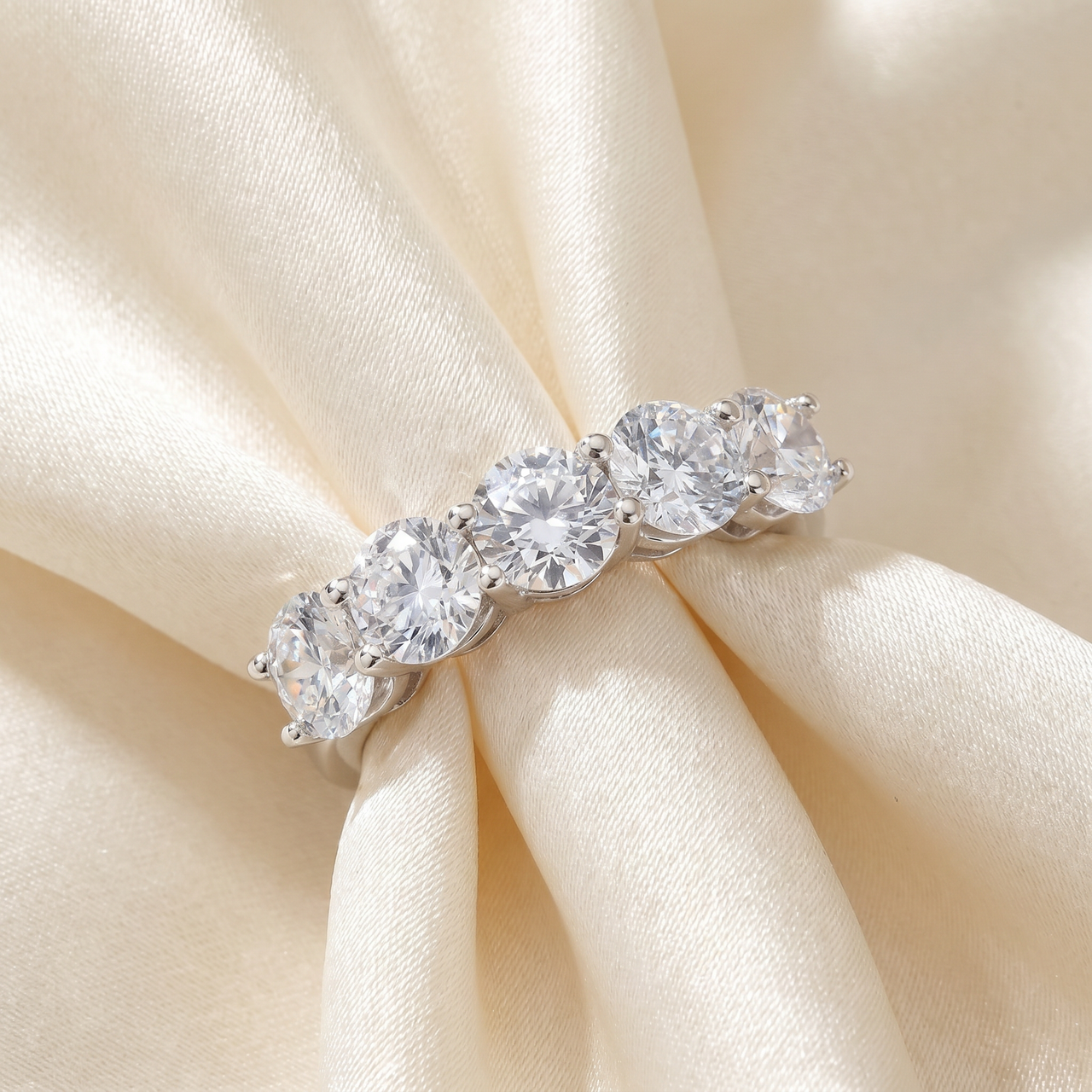 3 3/4 Ct EX3 Lab Grown Diamond Five Stone Wedding Ring 14k White Gold